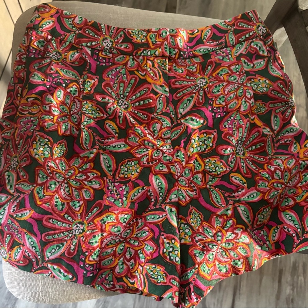 NWT - J. Crew Linen Pleated Short Multicolor Bright Floral Pattern Sz 6
